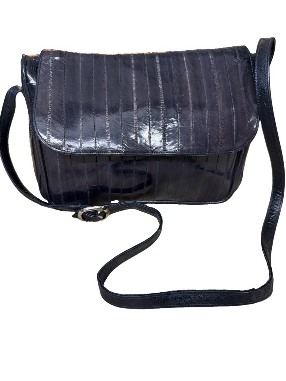 Navy Patent EEL Leather Crossbody Bag - Classic Women's Shoulder Bag